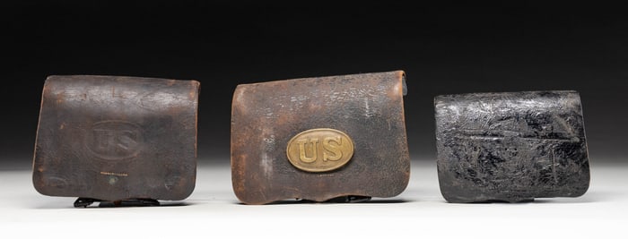 THREE CIVIL WAR ERA CARTRIDGE BOXES.