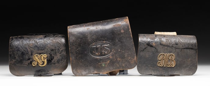 THREE CIVIL WAR ERA CARTRIDGE BOXES.
