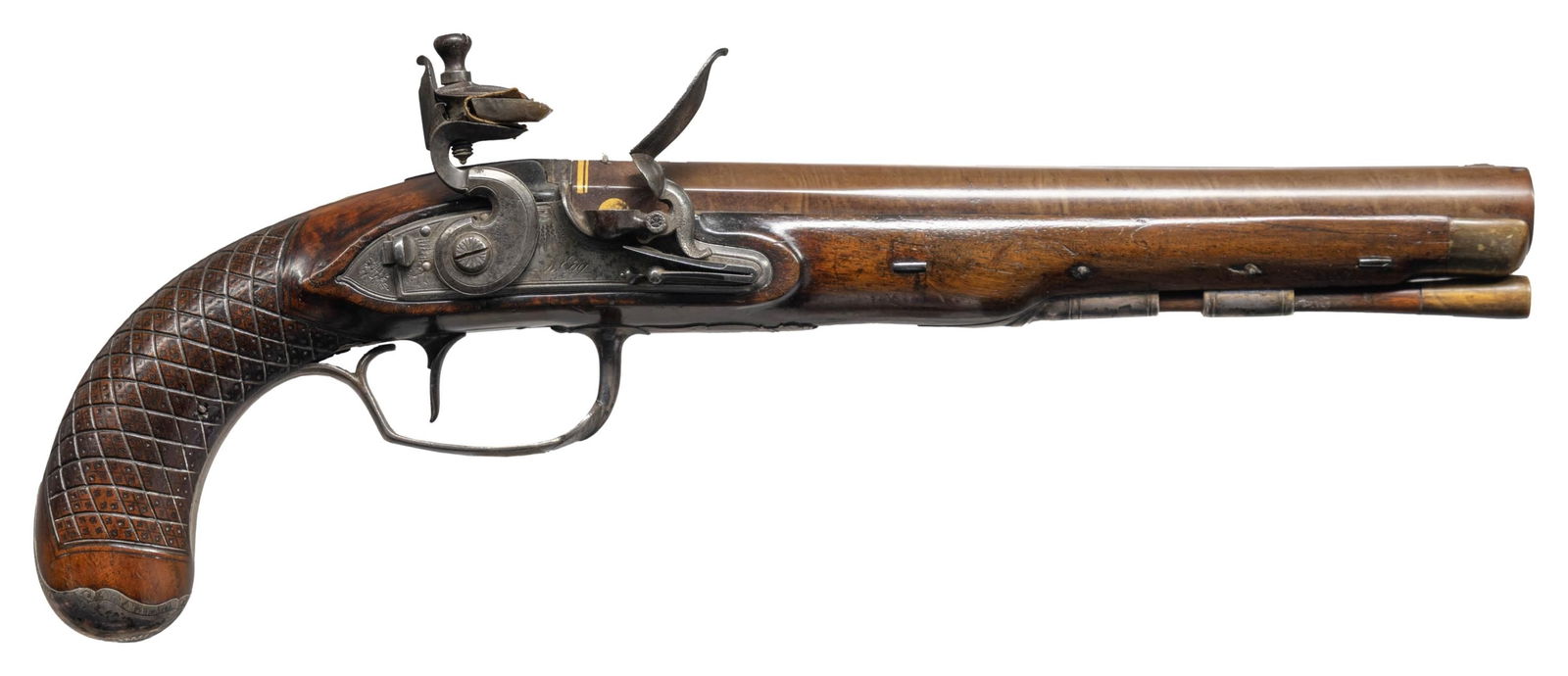 DURS EGG SILVER MOUNTED FLINTLOCK HOLSTER PISTOL. (1 of 4)