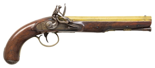 ENGLISH BRASS BARREL FLINTLOCK PISTOL.