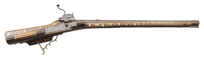 RICHLY DECORATED GERMANIC WHEELLOCK RIFLE.