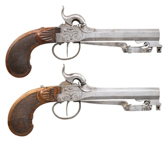 PAIR OF BELGIAN SPRING BAYONET PERCUSSION BOXLOCK