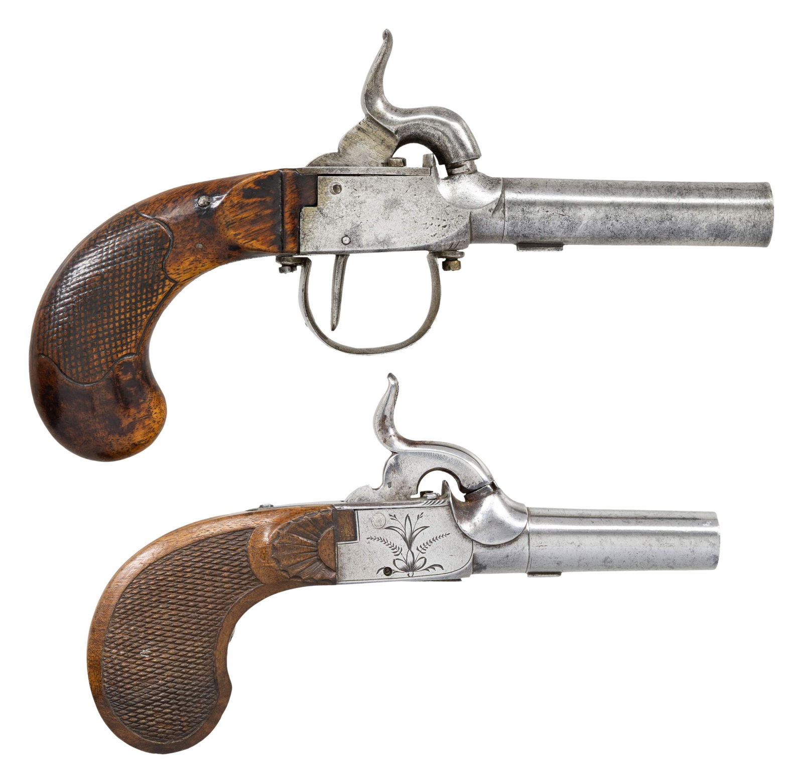 PAIR OF TWIST BARREL PERCUSSION PISTOLS WITH BRASS (1 of 3)