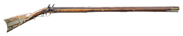 WILLIAM HAWKEN HEAVY FULL STOCK FLINTLOCK RIFLE.