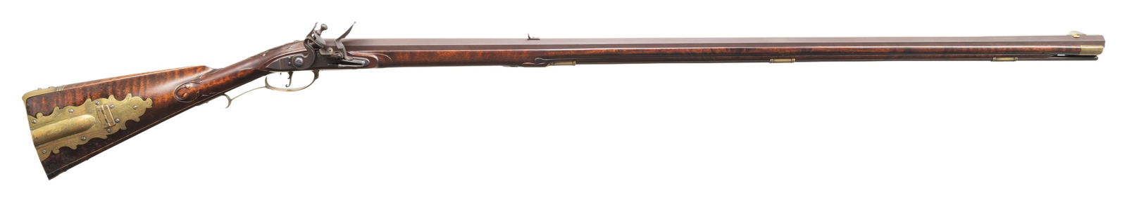 J. LEHTO CUSTOM MADE TRADITIONAL FLINTLOCK LONG: RIFLE. Cal. 52. NSN. 44" double taper octagon bbl with rifled bore. J. Lehto (possibly referring to Fred Lehto), is a well respected custom builder of traditional Pennsylvania style rifles. This