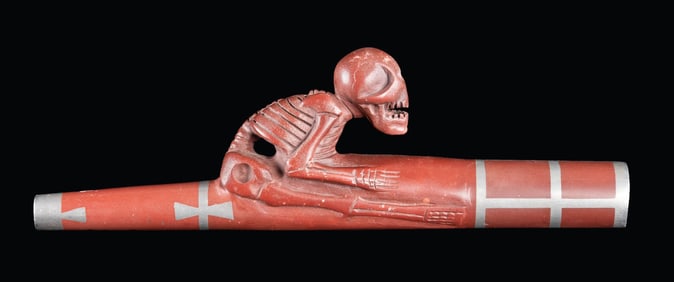 INDIAN CATLINITE EFFIGY PIPE.