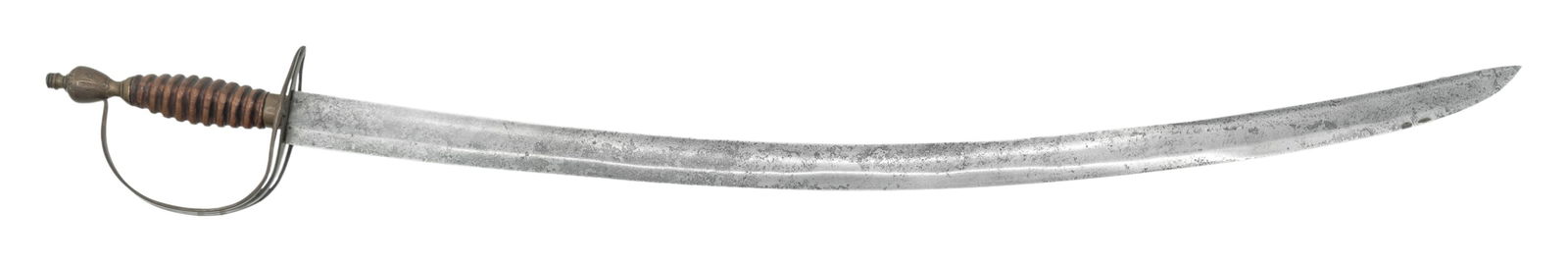 1790-1810 BRITISH MARINE CORPS SABER WITH ANCHOR: POMMEL.This rare sword is ascribed by most scholars to the British Marines of about 1790 to 1810 although American use was possible during the interwar years. The sword measures 34 1/2" overall with