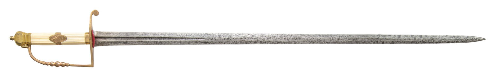 SCARCE BRITISH EAST INDIA COMPANY OFFICER'S: SPADROON.A seldom seen British sword of the East India Company measuring 36 1/2" overall with a 30 1/4" blade featuring a central 8 1/4" fuller that reads in the valley "XX ARNOLDT XX BRACH XX