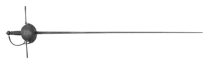 EARLY 18TH CENTURY SPANISH BILBO HILT RAPIER.