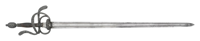 RELIEF CHISELED GERMAN SWEPT HILT BROADSWORD.