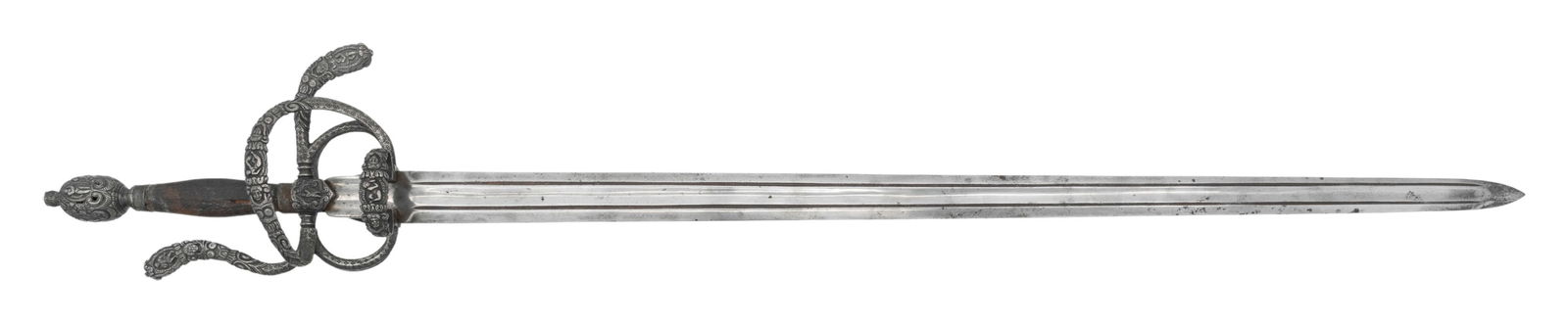 RELIEF CHISELED GERMAN SWEPT HILT BROADSWORD. (1 of 5)