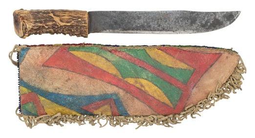 NATIVE AMERICAN BEADED KNIFE SHEATH & KNIFE.