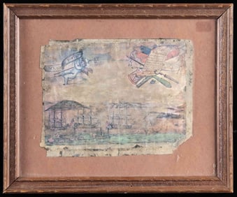 RARE PRE REVOLUTIONARY WAR WATERCOLOR DEPICTING