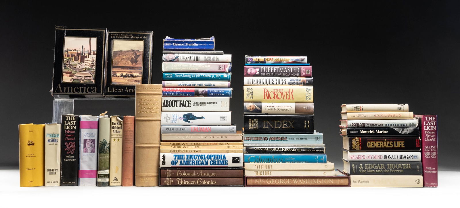 SELECTION OF OVER 40 BOOKS RELATING TO HISTORY AND: BIOGRAPHY. Lot contains predominantly hard-cover volumes. Notable books include: "1892 History of the Centennial Celebration of the Inauguration of George Washington by Clarence Winthrop Bowen". Large