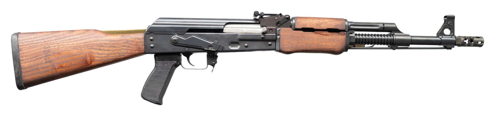 JAMES RIVER ARMORY M72B1 SEMI AUTO RIFLE.: Cal. 7.62x39. S# 720378. Bbl. 16" heavy RPK style with muzzle brake. Post front sight with protective ears & flip up night sight. RPK style rear sight graduated to 1000m. Shortened James River RPK sty