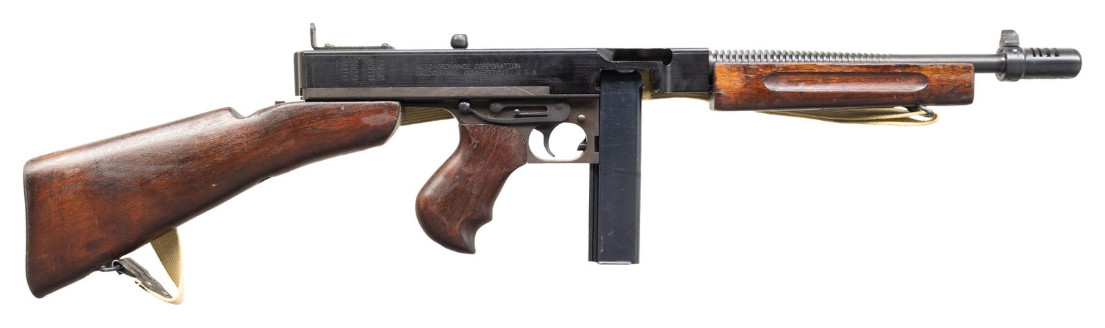 MODEL 1928A1 DISPLAY SUBMACHINE GUN - NON GUN: Cal. 45acp. S# S-394796. Bbl. 10". Savage parts on a non-gun display receiver. No receiver internals included. Display receiver is solid. Complete Savage M1 trigger group. Wood shoulder stock w/ match