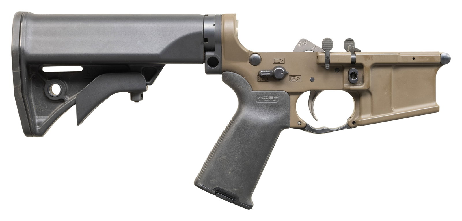 LWRC INTERNATIONAL M61C COMPLETE LOWER RECIEVER.: Cal. 5.56 NATO. S# 24-18769. Lower receiver only. LWRC International M61C complete lower receiver. FDE finish. Bullet Button type magazine release. Ambidextrous safety / selector w/ pictogram markings