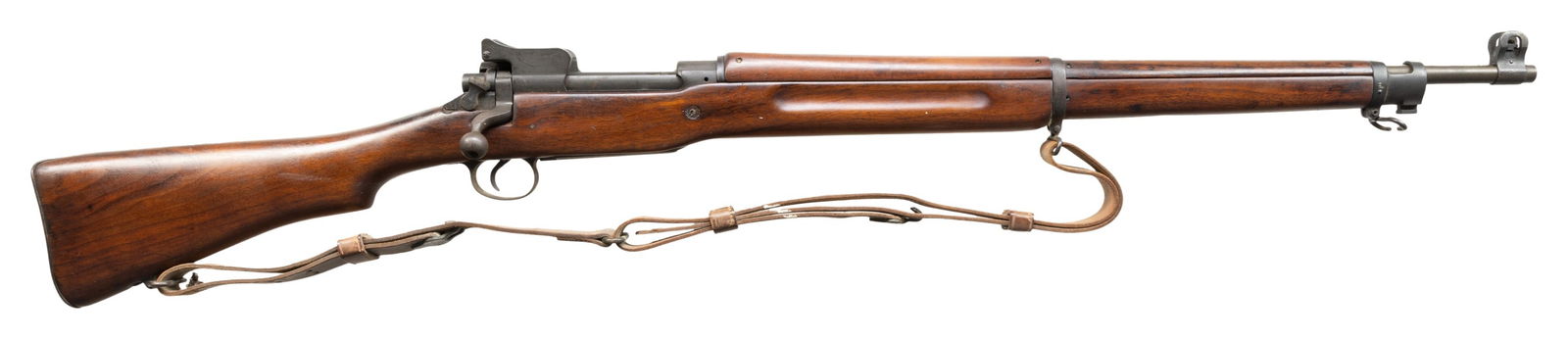 US WWI WINCHESTER MODEL 1917 BOLT-ACTION MILITARY: RIFLE. Cal. 30-06. S# 426906. Bbl. 26". Replacement barrel is marked behind front sight "HS / flaming bomb" indicating a barrel manufactured by High Standard. Ladder rear sight graduated to 1,600