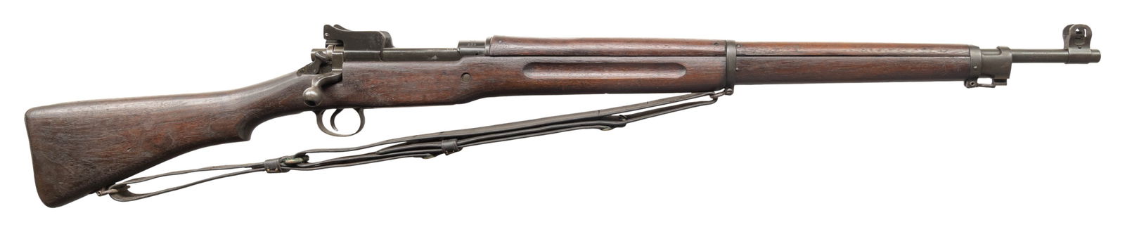 EARLY PRODUCTION WWI U.S. WINCHESTER MODEL 1917: BOLT ACTION MILITARY RIFLE. Cal. 30-06. S# 539. Bbl. 26". Replacement barrel marked behind front sight "HS / flaming bomb / P" indicating manufacture by High Standard. Ladder rear sight graduated to