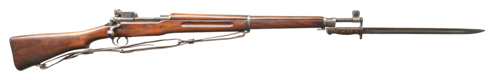 US WWI WINCHESTER MODEL 1917 BOLT-ACTION MILITARY: RIFLE. Cal. 30-06. S# 186294. Bbl. 26". Barrel marked behind front sight "W / flaming bomb / 2-18". Ladder rear sight graduated to 1,600 yards. Sight slide is marked "W". Bolt and cocking piece both m