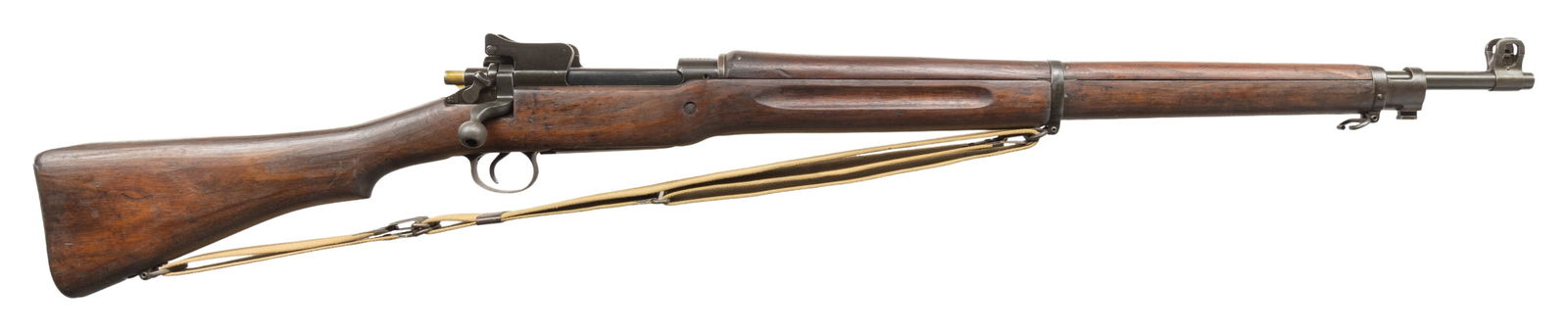 US WWI WINCHESTER MODEL 1917 BOLT-ACTION MILITARY: RIFLE. Cal. 30-06. S# 341252. Bbl. 26". Replacement barrel is marked behind front sight "E / flaming bomb / 9-18". All marked components are "W" except bolt shroud and bolt release. Walnut stock set.