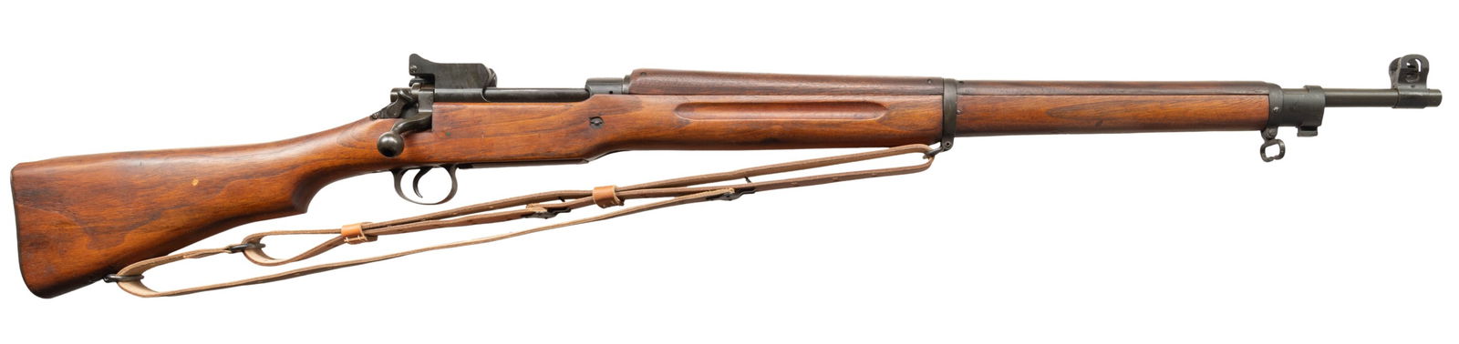 U.S. WWI REMINGTON MODEL 1917 BOLT ACTION MILITARY: RIFLE. Cal. 30-06. S# 513061. Bbl. 26". Replacement barrel is marked "HS" indicating manufacture by High Standard. Barrel also marked with "flaming bomb" and "P" proof. Aperture rear sight graduated