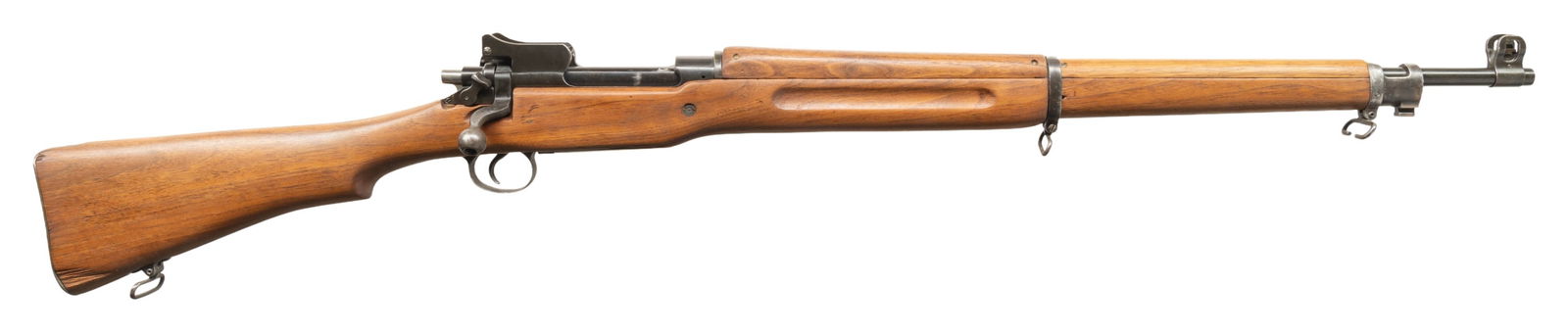 U.S. WWI REMINGTON MODEL 1917 BOLT-ACTION MILITARY: RIFLE. Cal. 30-06. S# 278166. Bbl. 26". Barrel marked behind front sight "W / flaming bomb / 1-18". Ladder rear sight graduated to 1,600 yards. Blade front sight with protective ears. Bolt handle mark