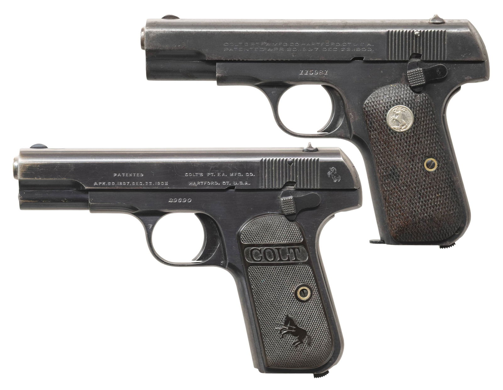 LOT OF 2 COLT MODEL 1908 HAMMERLESS SEMI-AUTOMATIC (1 of 5)