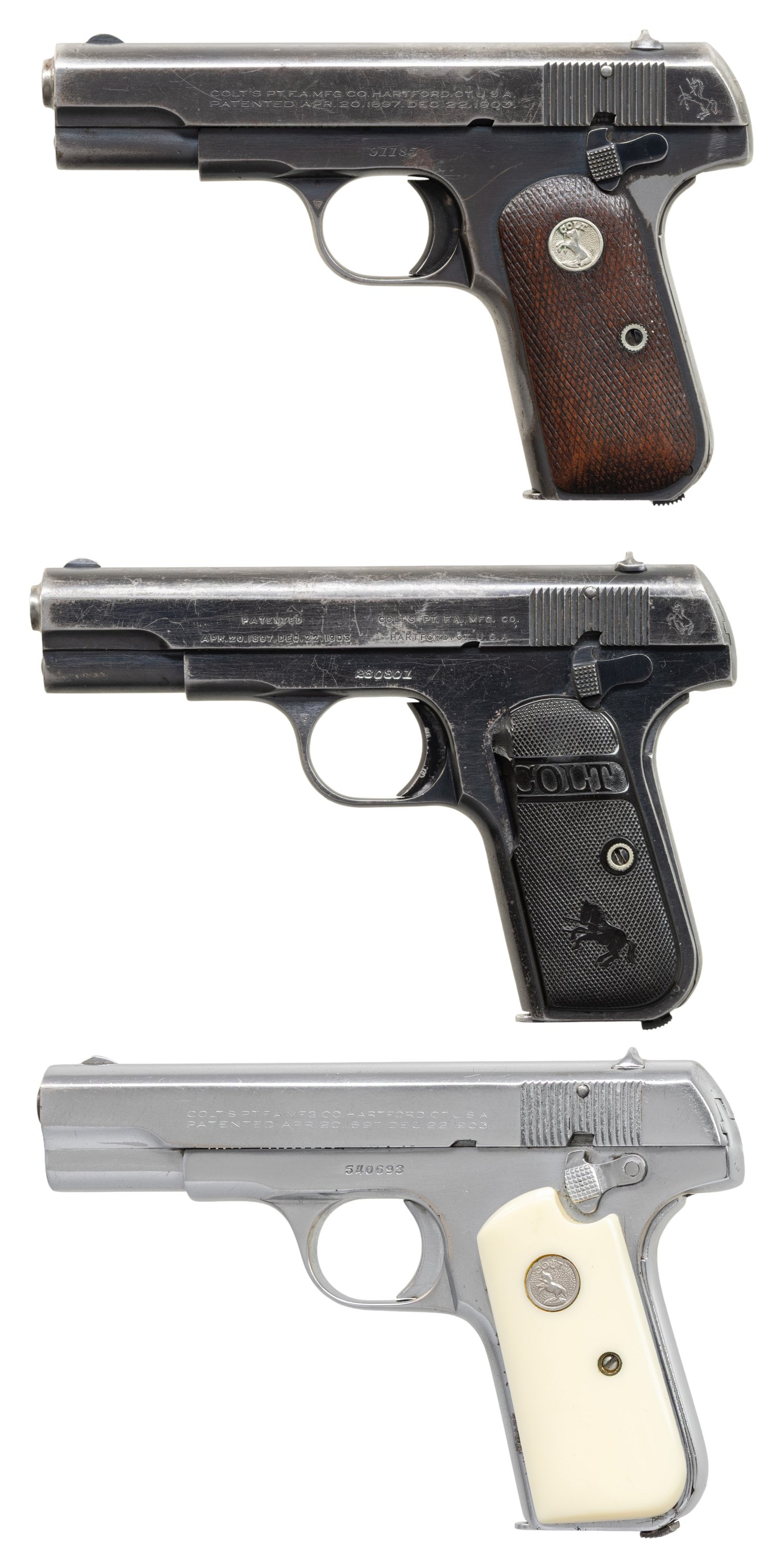 LOT OF 3 COLT MODEL 1903 & 1908 HAMMERLESS (1 of 7)