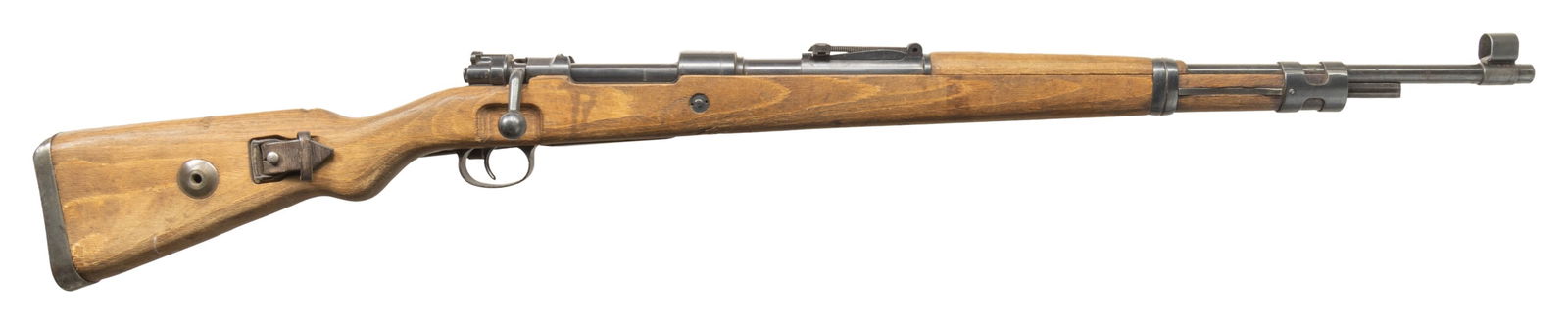 EARLY BRUNN II (DOU42) K98K BOLT ACTION RIFLE.: Cal. 8x57 (8mm Mauser). S# 1446. Bbl. 23 1/2". Standard K98k style sights with hooded front. Matching numbers on receiver, bolt parts, trigger guard, floorplate, rear sight leaf & tab. Other parts