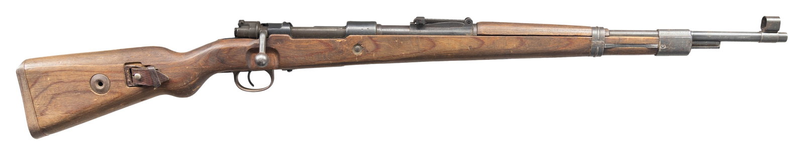 LATE WAR (BYF44) K98K MAUSER BOLT ACTION RIFLE.: Cal. 8x57 (8mm Mauser). S# 81583l. Bbl. 23 1/2". Standard K98k style sights with hooded front,. Matching numbers on receiver & bolt parts. Other parts are unnumbered as-is typical for late war rifles.