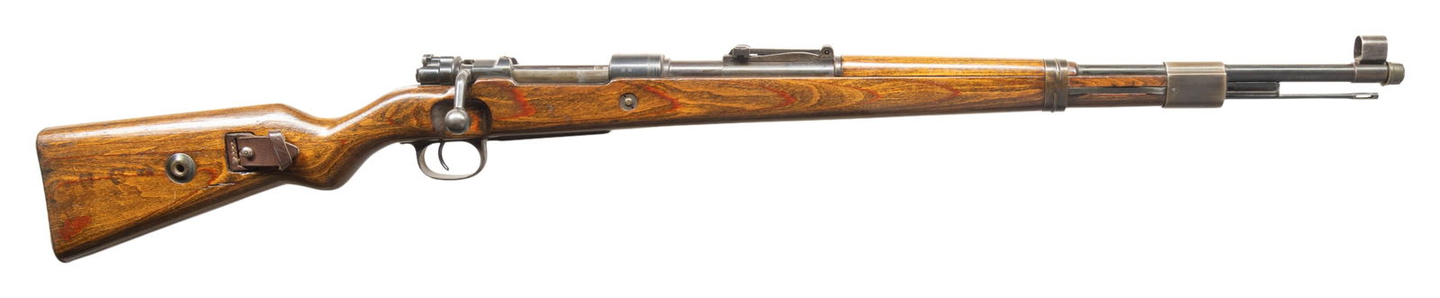 GERMAN K98K MAUSER (DOT 1944) BOLT ACTION RIFLE.: Cal. 8mm Mauser. S# 3230af. Bbl. 23 1/2". Standard K98k style sights with hooded front. Matching numbers on bbl., rear sight parts, floorplate, both bands & bolt parts. Buttplate is mismatched with "7