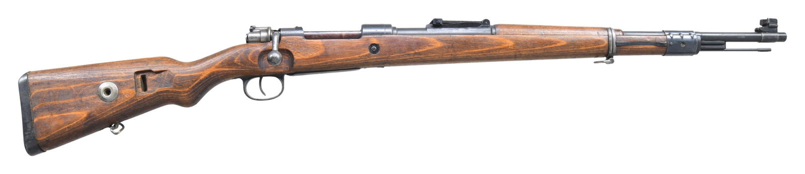 DOT K98K MAUSER BOLT ACTION RIFLE.: Cal. 8mm Mauser. S# 4714b. Bbl. 23 1/2" with Navy Arms import marking. Blade front sight with Czech sight protectors. Tangent rear sight graduated to 2000m. Rear band, bolt & rear sight parts are mism