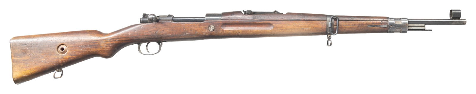 WW2 GERMAN REWORKED VZ-24 BOLT ACTION RIFLE.: Cal. 8x57 (8mm Mauser). S# 7046R1. Bbl. 23 1/2". Blade front sight with K98k style hood. Tangent rear sight graduated to 2000m. All visible matching numbers with many being renumbered in a German font