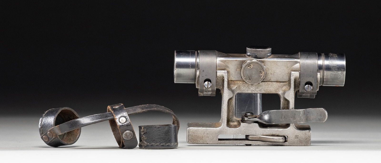 WW2 GERMAN ZF4 SCOPE & MOUNT.: dow coded ZF4 scope & 214 coded mount that appears to be numbered "4174". Leather scope caps present. Scope has post reticle & green tinted optics. CONDITION: scope mount has a silvery cleaned appeara