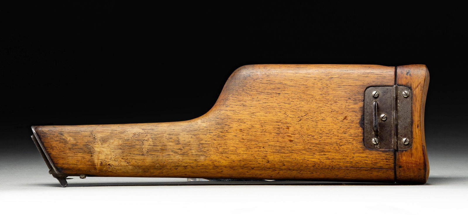 MAUSER C96 STOCK / HOLSTER.: Stock / holster mfg. for use with Mauser's C96 pistol. Stock is virtually unmarked, save for the S# "3728" on the steel lug. Wood has been sanded and refinished, with metal fittings having been