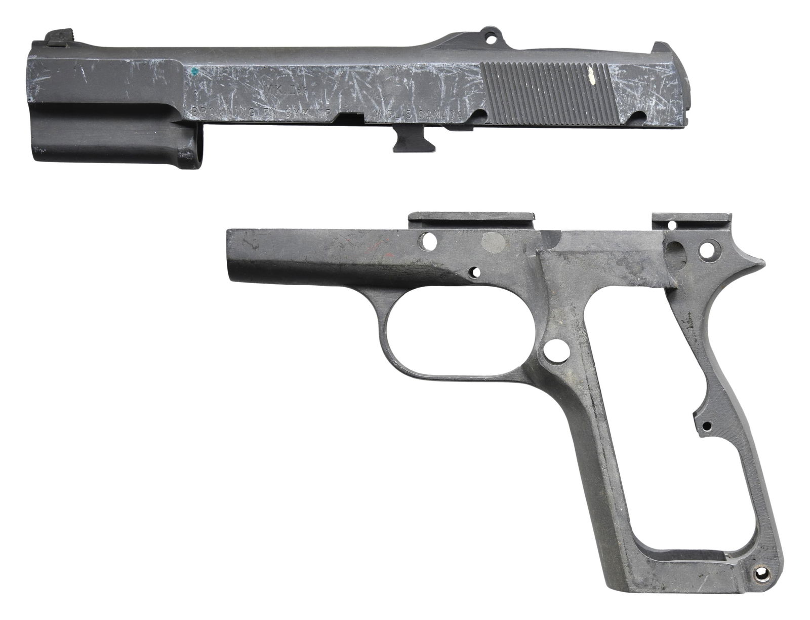 CHINESE CONTRACT INGLIS MK.I* HIGH POWER FRAME,: SLIDE, & BARREL. Cal. 9mm Luger. S# 3CH9709. Bbl. 4 5/8". MK.I* semi-automatic pistol frame, slide, and bbl. mfg. by Inglis under contract for China. The left side of the slide is marked "MK.I*" above