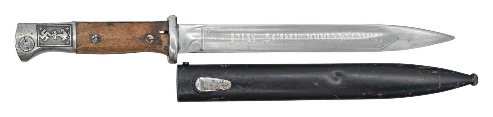 WWII STYLE GERMAN PRESENTATION BAYONET.: A very good looking WWII style German presentation bayonet of a type and style, that shows up from time to time, that is a total fabrication done in England in the 1980s. The creator of this, and a pl