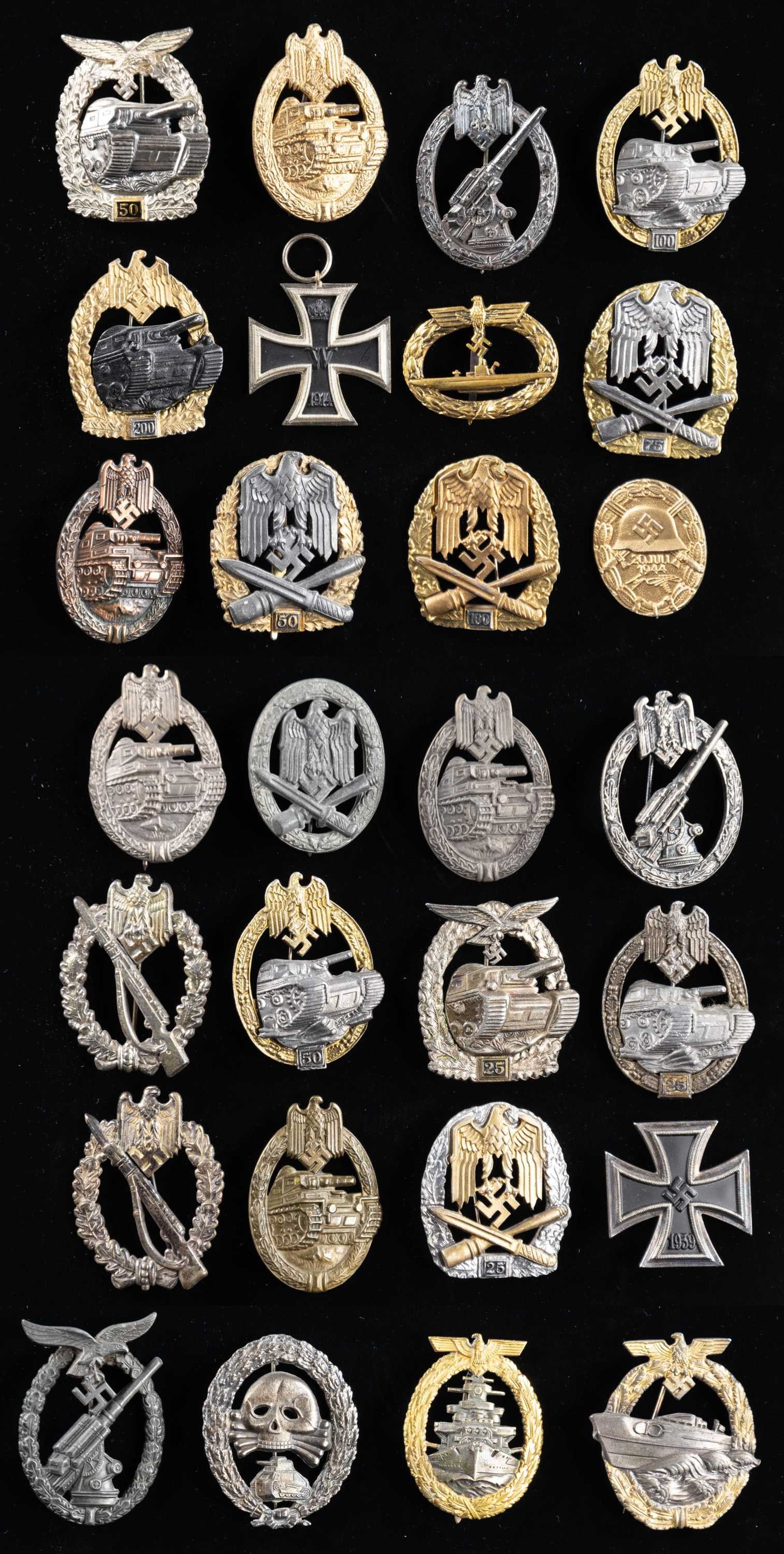 28 WWII GERMAN STYLE BADGES AND MEDALS. (1 of 2)