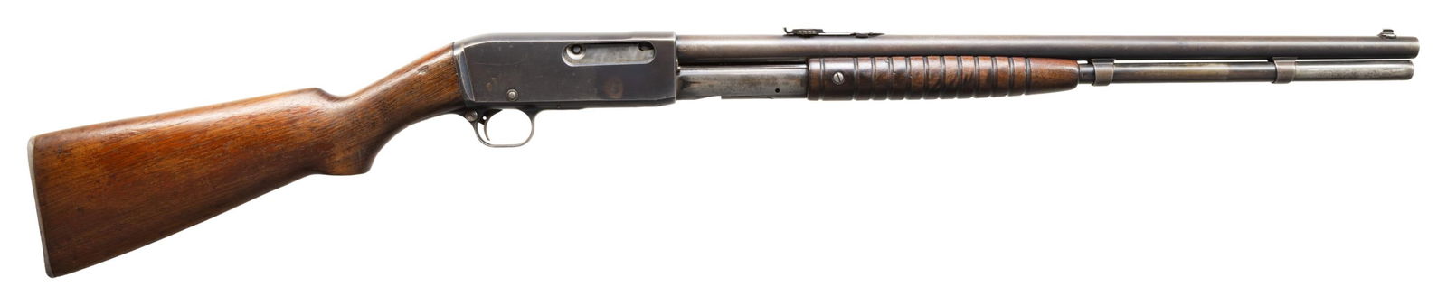 SCARCE BRITISH WWI REMINGTON MODEL 14 1/2 SLIDE: ACTION RIFLE. Cal. 44 WCF. S# C19434. Bbl. 22 1/2". In dire need of service rifles during World War I, the British sought to acquire various small arms in order to allocate more Lee-Enfield rifles to