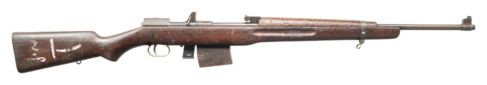 BERETTA HAKIM SEMI AUTO TRAINING RIFLE.: Cal. 22 LR. S# 0047. Bbl. 25 5/8". Blade front sight. Adjustable rear sight. Scarce Beretta made rimfire Training rifle for Egypt based on the Hakim rifle. Left side of receiver has translated electro