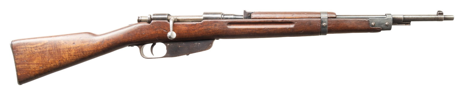 ITALIAN M38 CARCANO BOLT ACTION SHORT RIFLE.: Cal. 6.5 Carc. S# X6421. Bbl. 21" with Century import marking. Blade front sight. Fixed rear sight. Stock & bolt have mismatched numbers. Receiver has importer added serial number that matches bbl. Bb