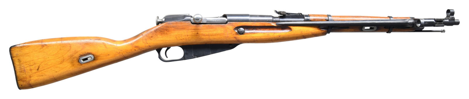 IZHEVSK M44 MOSIN NAGANT BOLT ACTION CARBINE.: Cal. 7.62x54R. S# NY2076. Bbl. 20 1/4". Post front sight with hood. Tangent rear sight graduated to 1000m. All matching numbers with bolt being electropencil numbered. Bbl. shank has Izhevsk marking &