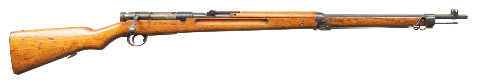 JAPANESE TYPE 97 BOLT ACTION SNIPER RIFLE.: Cal. 6.5 Jap. S# 7309. Bbl. 31 1/2". Blade front sight with protective ears. Ladder rear sight graduated to 2400m. Matching numbers on receiver, turned down bolt handle, extractor, safety & floorplate