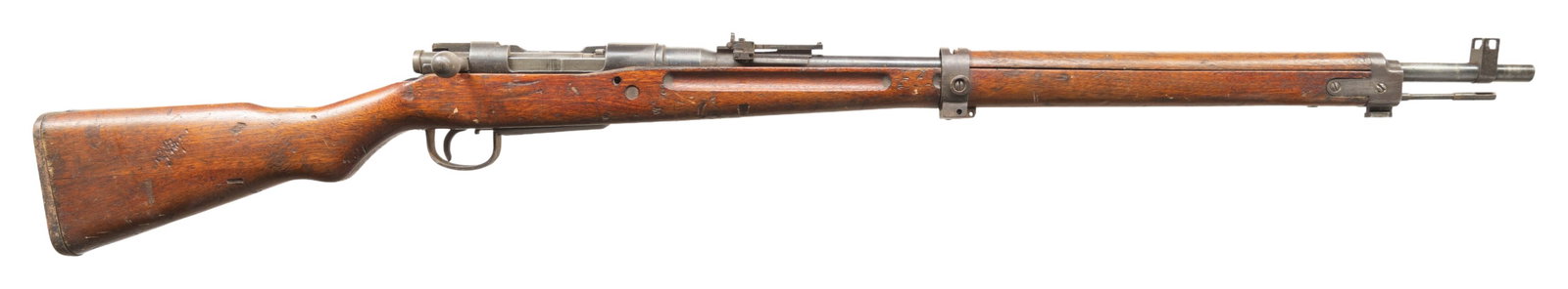 JAPANESE TYPE 99 ARISAKA BOLT ACTION RIFLE.: Cal. 7.7 Jap. S# 73792. Bbl. 25 1/2". Blade front sight with ears. Ladder aperture rear sight graduated to 1500m with AA wings. Matching numbers on receiver & bayonet lug. Bolt parts are mismatched wi