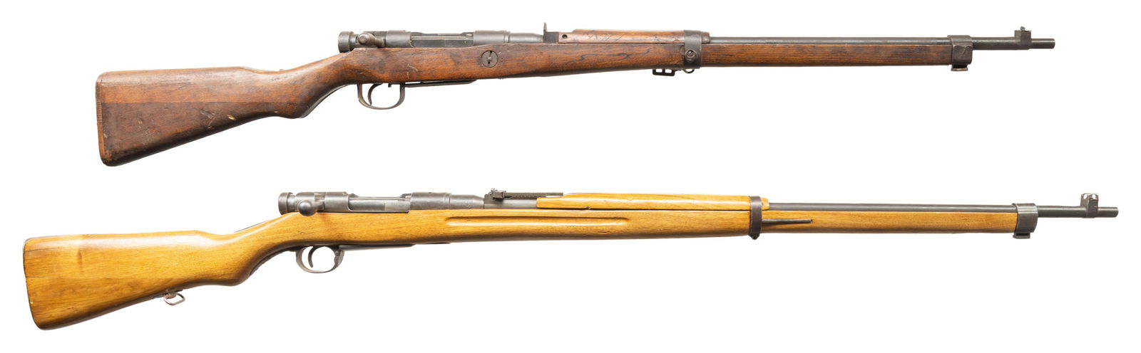 LOT OF TWO ARISAKA BOLT ACTION RIFLES.: 1) Nagoya Last Ditch T99 Arisaka Bolt Action Rifle. Cal. 7.7 Jap. S# 7740. Bbl. 25 1/2". Blade front sight without ears. Fixed aperture rear sight. All matching numbers including firing pin. Left