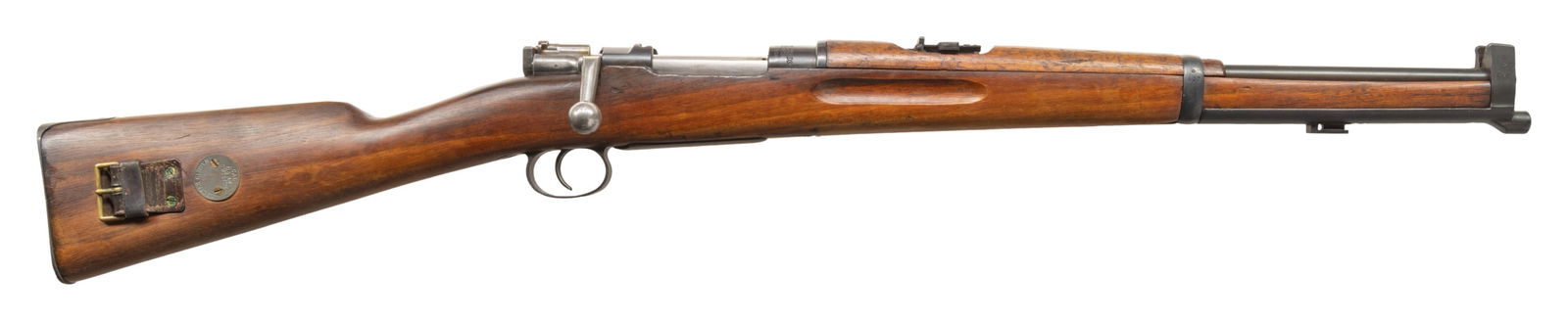 SWEDISH G33/50 BOLT ACTION CARBINE.: Cal. 6.5x55. S# 57442. Bbl. 18". Blade front sight with protective ears. Ladder rear sight graduated to 1600m. Visible parts are all mismatched. Swedish M94/14 carbine imported & marked by Interarms.