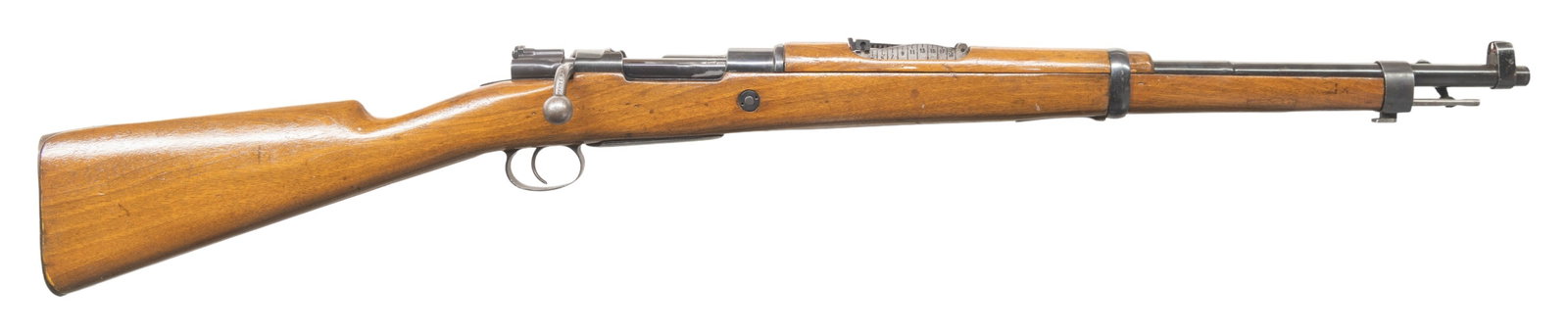 SPANISH M1916 MAUSER BOLT ACTION RIFLE.: Cal. 7.62x51. S# OT-42666. Bbl. 22" with Samco import marking. Blade front sight with added white paint & protective ears. Tangent rear sight graduated to 2000m. Matching numbers on receiver, bolt han