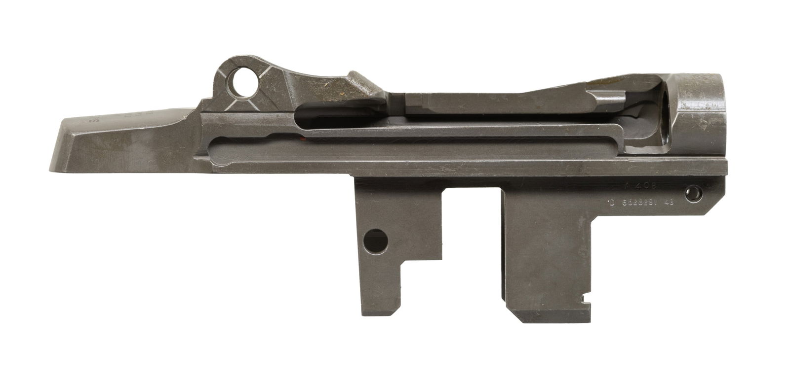 U.S. SPRINGFIELD M1 GARAND RECEIVER.: S# 4218976. Post-war production receiver with drawing number "D 6528291 43". Receiver contains no additional parts. CONDITION: receiver retains 85% of its arsenal rework parkerized finish over wear an