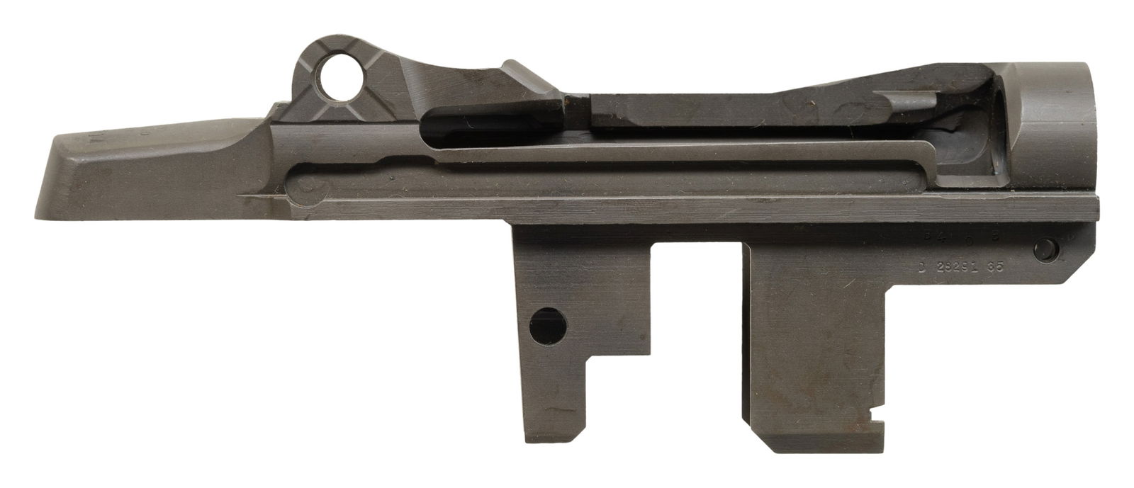 U.S. WWII SPRINGFIELD M1 GARAND RECEIVER.: S# 3487714. Receiver marked on right forward end "D 28291 35". Receiver contains no additional parts. CONDITION: receiver retains 95% of its arsenal rework parkerized finish over very light wear. (25-